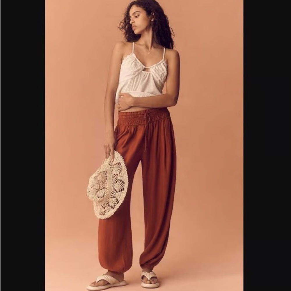 Anthropologie by Anthropologie Linen Smocked Balloon Cedar Pants Size XS